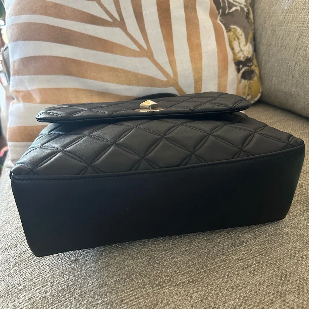 Kate Spade Diamond Black Quilted Top Handle Satchel - Crossbody & Pearl Charm